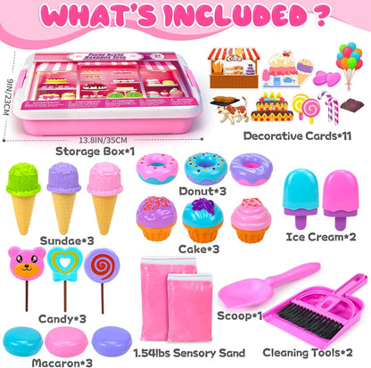 Bloolilies Sensory Bin, 59 Pcs Farm Sensory Sand Box Kits with Sandbox & Farm Animals & Tractor Playset, Play Sand Art Kit Magic Sand Toys for Boys Girls Toddlers Birthday Gift for Kids