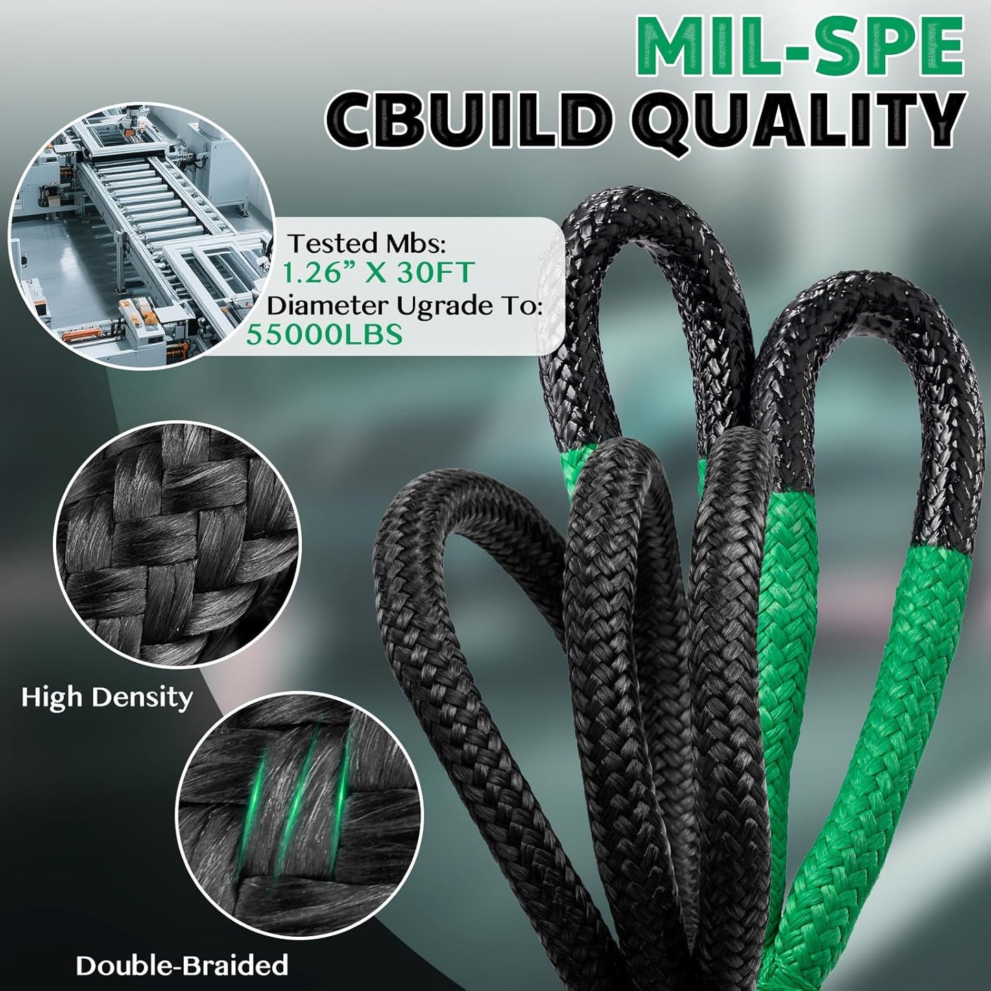 Kinetic Recovery Rope Kit w/ 2 Soft Shackles, 30580Lbs, 7/8" x 30', Heavy Duty Offroad Towing Straps Kit for Trucks SUV UTV ATV Tractor Car Jeep