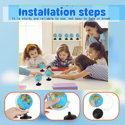 16 Pcs 3.4 Inches Mini World Globes Rotating Geographic Earth Map Globe with Stand for Learning Educational Classroom Desk Table Decoration, Blue