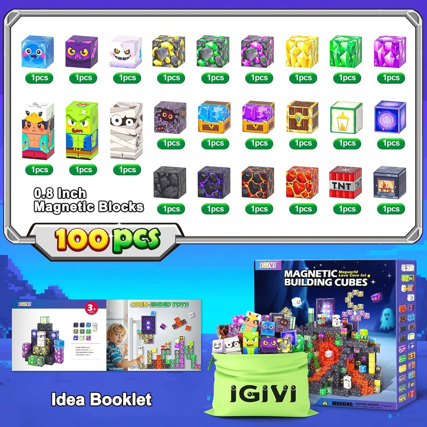 Magnetic Blocks - Build Mine 3D Magworld Forest Lava Set, STEM Magnetic Building Blocks for Kids Ages 4-6 6-8 8-12, Educational Sensory Toys for Toddlers, Birthday Gifts for 3+ Years Old Boys & Girls