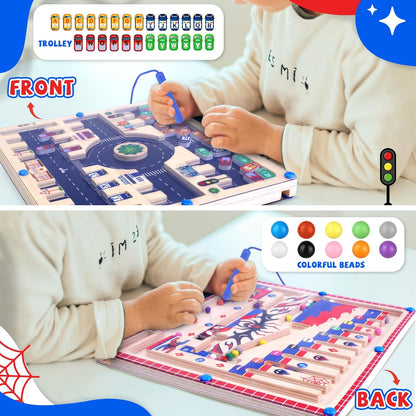 wakeInsa Magnetic Color and Number Maze,Montessori Toy for 2-5 Years Old Girls,Wooden Magnet Balls Puzzles,Toddler Busy Board Game,Preschool Learning Activities,Christmas & Birthday Gift for Kids