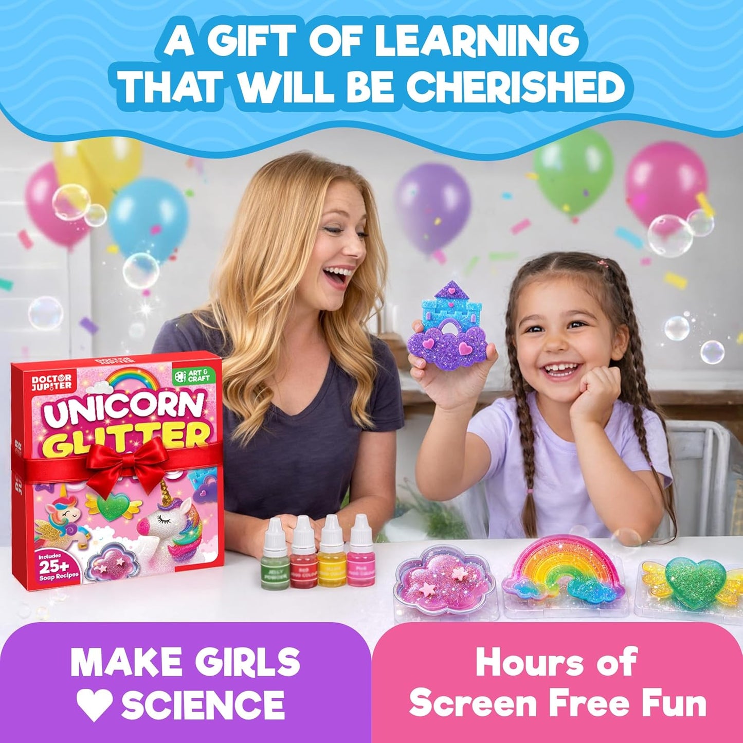 Doctor Jupiter Glam Science, DIY Makeup Craft Kit for Girls Ages 6+ | 50+ Beauty Recipes - Make Your Own Makeup, Perfume, Lip Gloss, Bath Bomb| Birthday Gift Ideas for 6-7-8-9-10-11-12 Year Olds