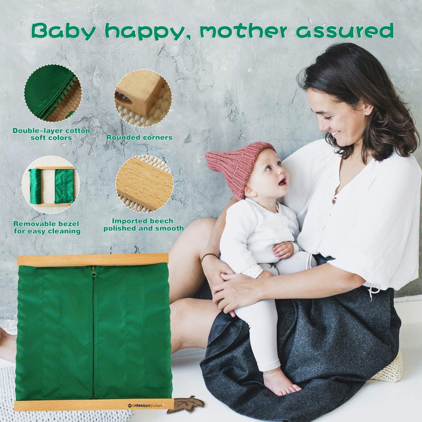 MONTESSORI OUTLET Montessori Practical Life Frames for Fine Motor Skills & Independence Development | Zipping Frame to Learn to Zip Clothes (Ages 3-6)