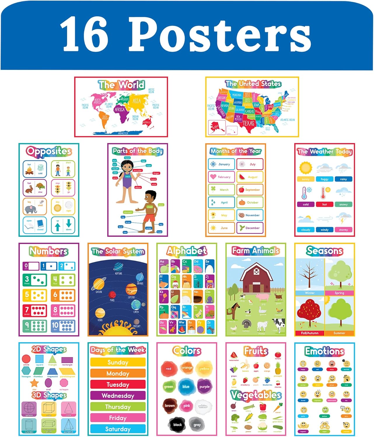 Carson Dellosa 14-Piece Mathematics Strategy Posters, 8.5" x 11" Wall Art Ten Frame, Counting, Number Line, Math Manipulatives, Facts, and More Strategies, Classroom Decor and Teacher Supplies