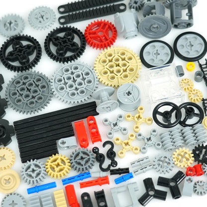MALEKO Technical Gears-Axles-Pins-Wheel Set, 800+ Piece Technical Parts Compatible with Major Brands, Building Block Accessories Kit-Motor, Wheels, Chain Link Connector, Tires