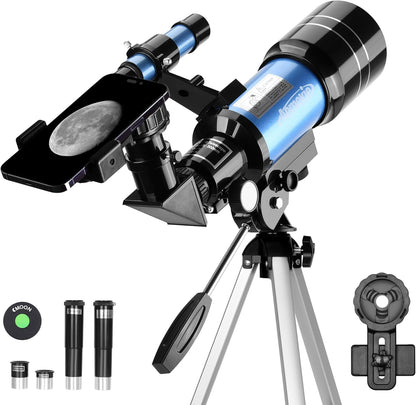 AOMEKIE 40/400 Portable Telescopes with Tabletop Tripod 2 Eyepieces for Kids and Astronomy Beginners with Finderscope and Compass,Space,Gifts(32, x)