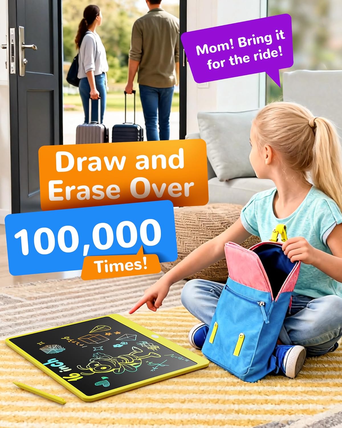 KOKODI LCD Writing Tablet, 12 Inch Colorful Toddler Doodle Board Drawing Tablet, Erasable Reusable Electronic Drawing Pads, Educational and Learning Toy for 3-6 Years Old Boy and Girls(Blue)