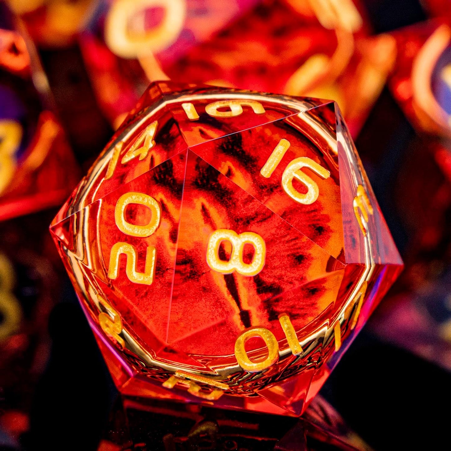 Magic Golden Ring DND Dice Set Sharp Edge Red Resin Dice with Box, for use with Dungeons Dragon RPG D&D Tabletop Games Lord D and D Polyhedral Dice Set