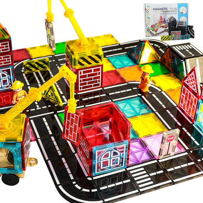 Magnetic Tiles Road Set, Magnet Tiles for Kids Ages 3-5 4-8 5-7, Magnetic Building Blocks Montessori Educational STEM Creativity Toys 3+ Year Old Boys & Girls Toddlers Kids Christmas Birthday Gifts