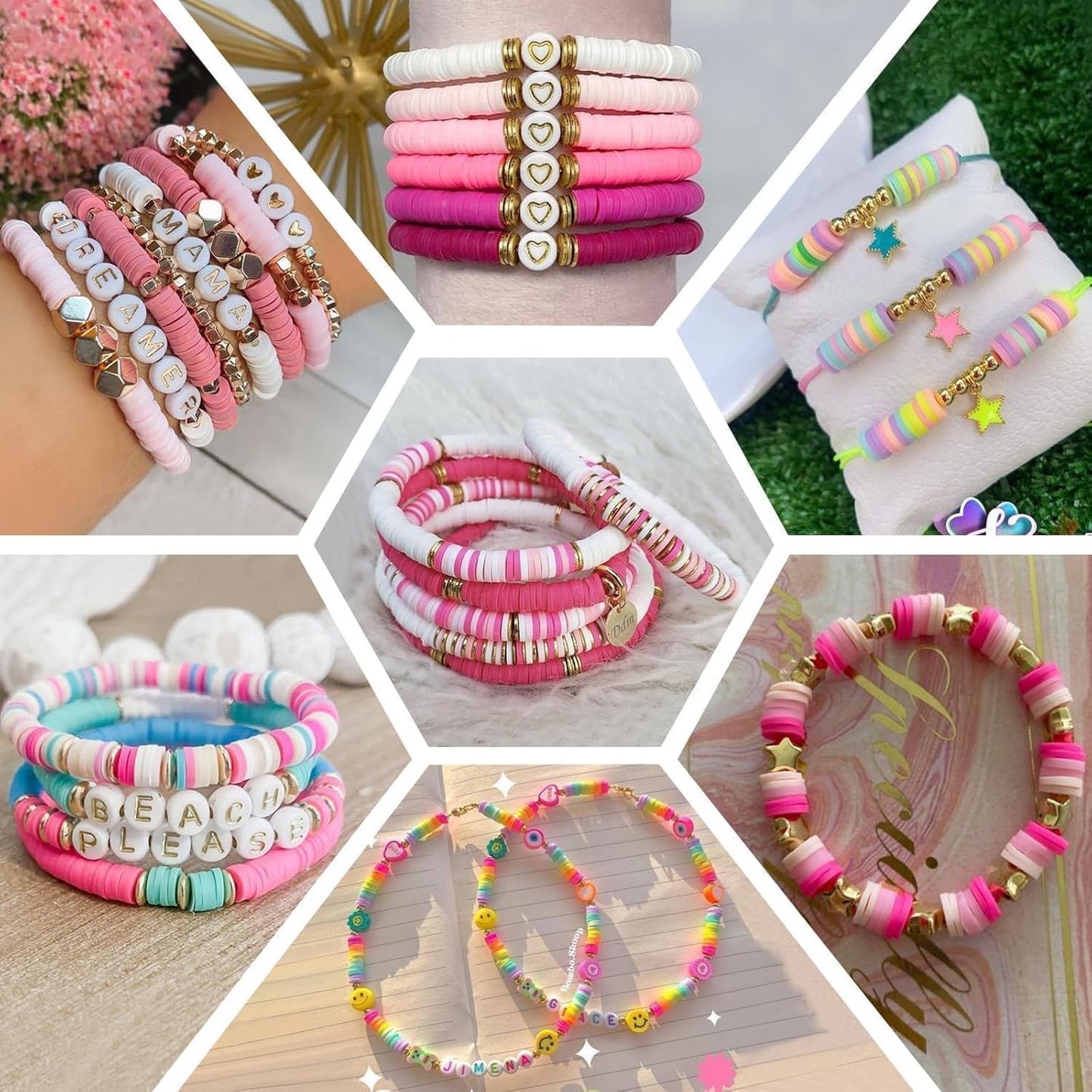3500pcs Pink Clay Beads for Bracelets Making Kit, 6mm Heishi Polymer Flat Round Disc Clay Beads for Jewelry Making Pink