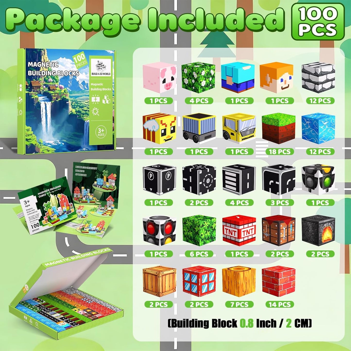 Magnetic Blocks Toys for Kids, 100 PCS Building Blocks Cubes, Stacking Magnetic Tiles Toys for Kids Toddlers Boys Girls Ages 3 4 5 6 7 8-12 Birthday Gifts Party Supplies (Underworld)