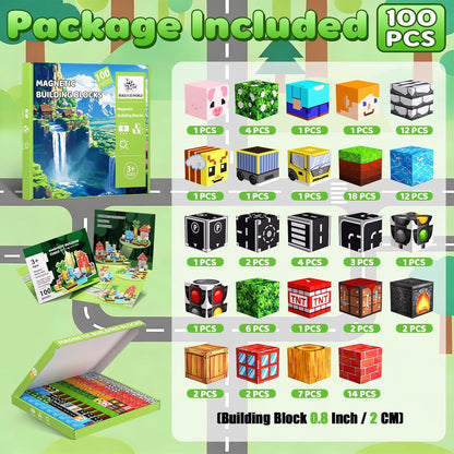 Magnetic Blocks Toys for Kids, 100 PCS Building Blocks Cubes, Stacking Magnetic Tiles Toys for Kids Toddlers Boys Girls Ages 3 4 5 6 7 8-12 Birthday Gifts Party Supplies (Underworld)