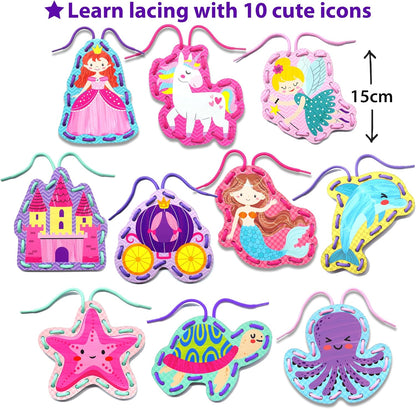 KRAFUN My First Lacing Cards Kit for Toddlers & Kids Age 3+, 10 Safari Animal Arts & Crafts Projects, Fine Motor Skills Toys with Lion Monkey Elephant Tiger Giraffe Hippo Zebra Bear