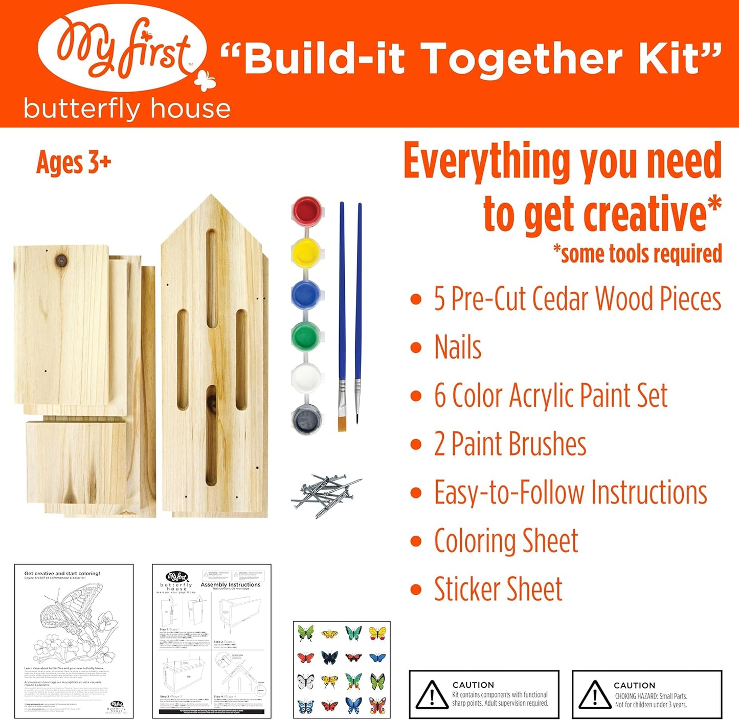 Nature's Way My First Butterfly House DIY Art Craft Kit - Creative Wooden Building & Painting STEM Gift for Kids and Adults