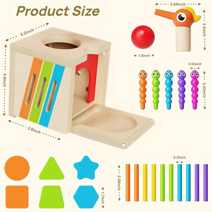 5 in 1 Montessori Activity Toys for 2 3 Year Old Boys and Girls, Wooden Learning Toys with Object Permanence, Bird Feeding Game, Fine Motor Skills, Problem Sloving