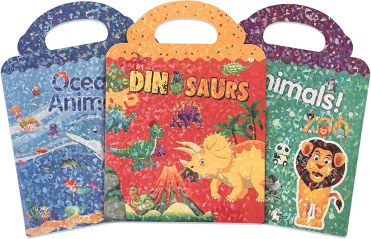3 Pack Reusable Sticker Book | Sticker Books for Toddlers 2–4 Years with 90+ Stickers Total | Stickers for Kids | Animal, Dinosaur & Ocean Themes | Travel Activity & Learning Toy