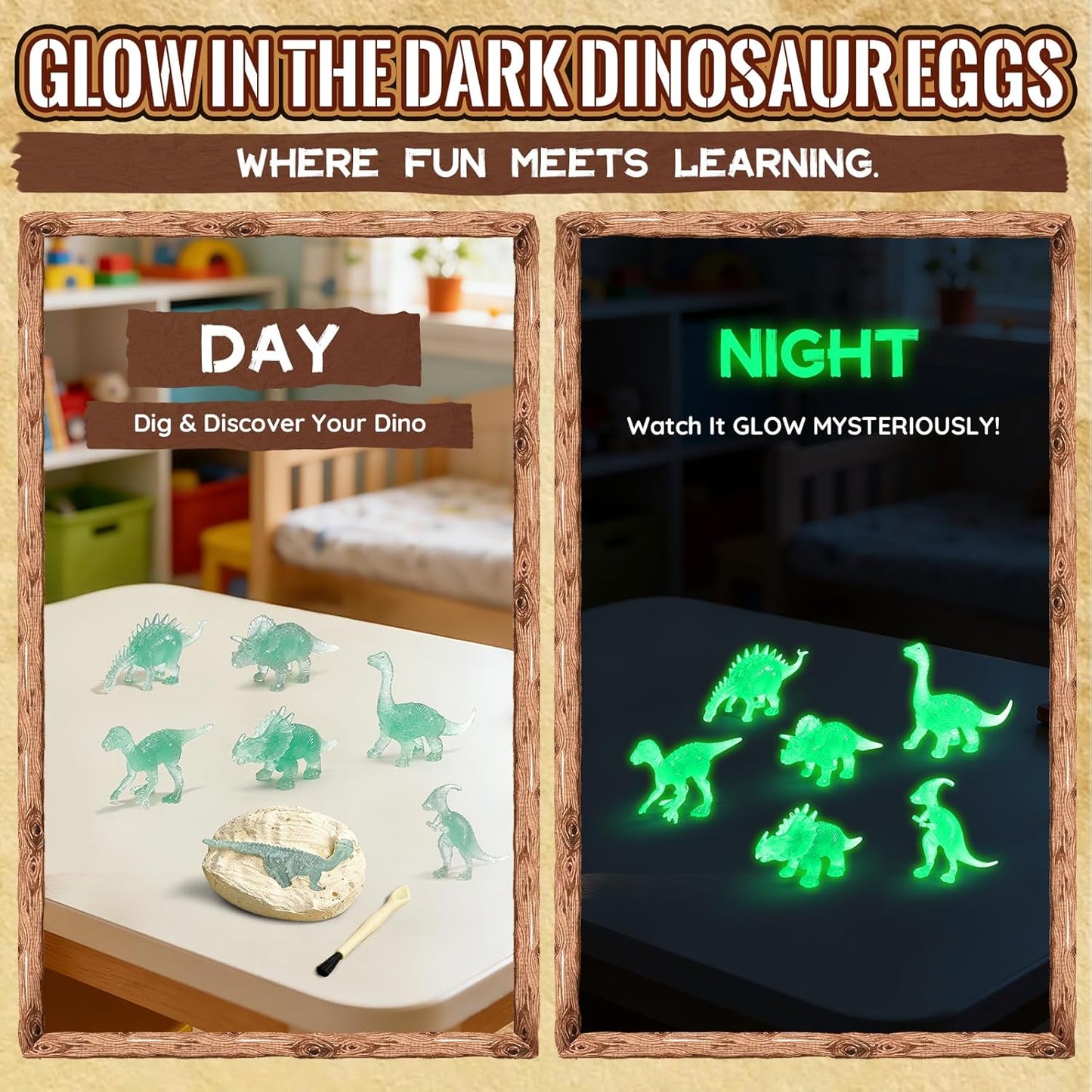 Dinosaur Egg Excavation Dig Kit for Kids - 12Pack Easter Basket Stuffers, Glow in The Dark Dino Easter Eggs, Dinosaur Toys Easter Gift for 3 4 5 6 7 8 Year Old