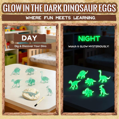 Dinosaur Egg Excavation Dig Kit for Kids - 12Pack Easter Basket Stuffers, Glow in The Dark Dino Easter Eggs, Dinosaur Toys Easter Gift for 3 4 5 6 7 8 Year Old