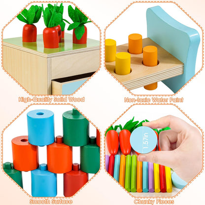 WOODMAM Montessori Toys for Babies 7-12 Months, 9 in 1 Educational Wooden Toys Set, Includes Object Permanent Box, Stacking Cups, Mirror Puzzle, Ring Stacker and More