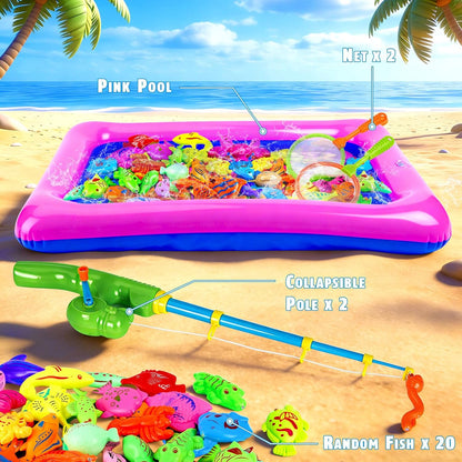 CozyBomB™ Magnetic Fishing Toys Game Set for Kids | Water Table Bathtub Kiddie Pool Party Pole Rod Net, Outdoor Plastic Floating Fish, Toddler Bath Color Ocean Sea Animals Birthday Gift Age 3-5 6 4-8