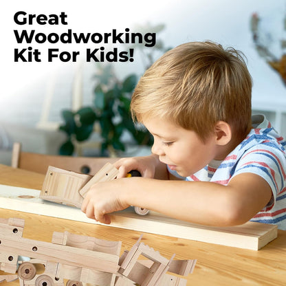 Kraftic Woodworking Building Kit for Kids and Adults, with 3 Educational DIY Carpentry Construction Wood Model Kit Toy Projects for Boys and Girls - Tow Truck, Birdhouse and Dump Truck