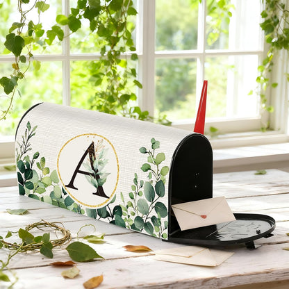 Tiamon Monogrammed L Mailbox Covers Magnetic Eucalyptus Welcome Letter Box Wrap Standard Size 21x18 Inch Spring Summer Leaves Mailbox Decor Eucalyptus Letter Numbers Decoration for Outdoor Garden Yard
