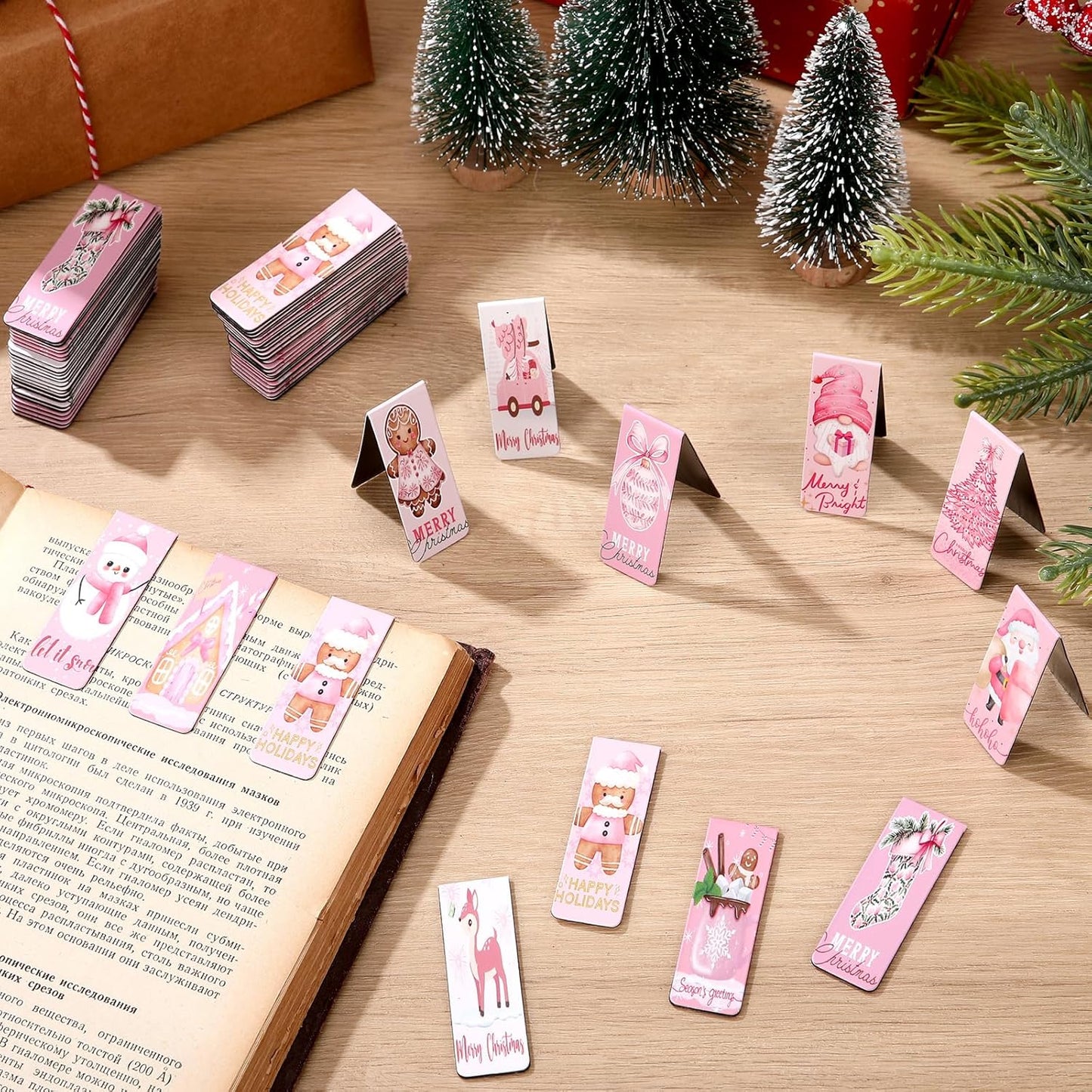 Fumete 60 Pieces Pink Spicy Words Double Sided Magnetic Bookmarks Cute Cartoon Pattern Bookmarks Magnet Page Spicy Words Page Clip for Women Book Lover Gifts Summer Party Supplies