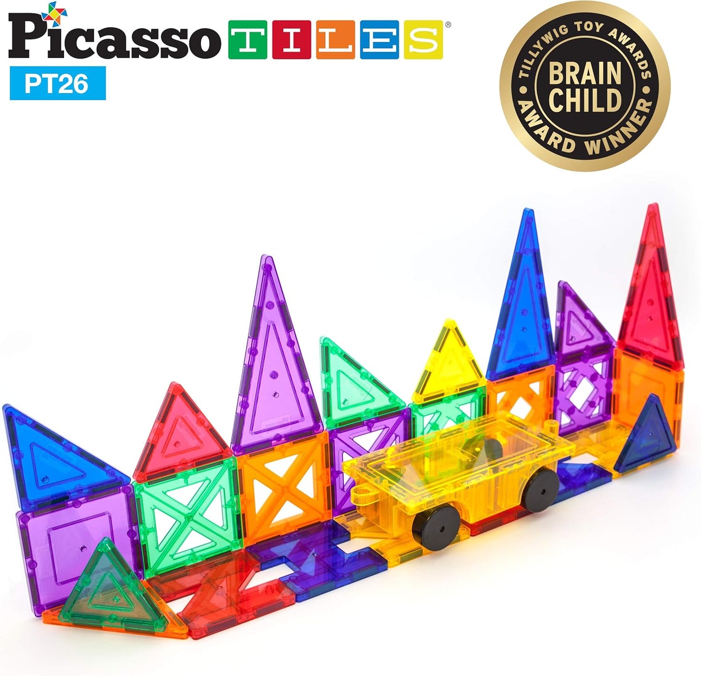 PicassoTiles Magnetic Building Block Set Geometry Shape Magnet Tiles Construction Toy STEM Learning Kit Educational Playset Playboard Pretend Play Stacking Blocks Child Brain Development PT16