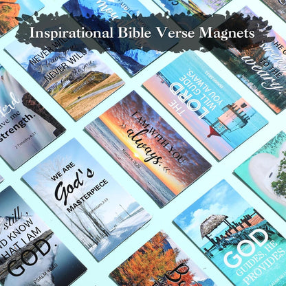 Blosssound 60 Pcs Inspirational Christian Magnets with Bible Verses Religious Refrigerator Magnet Motivational Quotes Fridge Scripture Positive Gifts for Home Office School Locker Decor(Scenery)