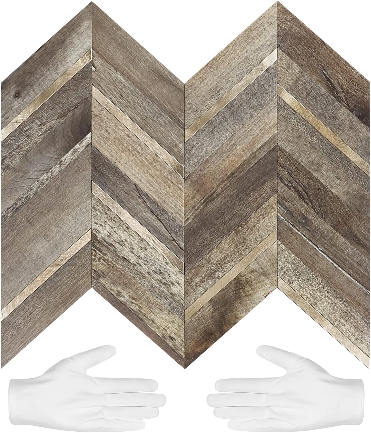 STICKGOO 10-Sheet Herringbone Tile Peel and Stick Backsplash, Beige Mixed Metal Gold PVC Stick on Backsplash, Self Adhesive Wall Tile for Kitchen and Bathroom