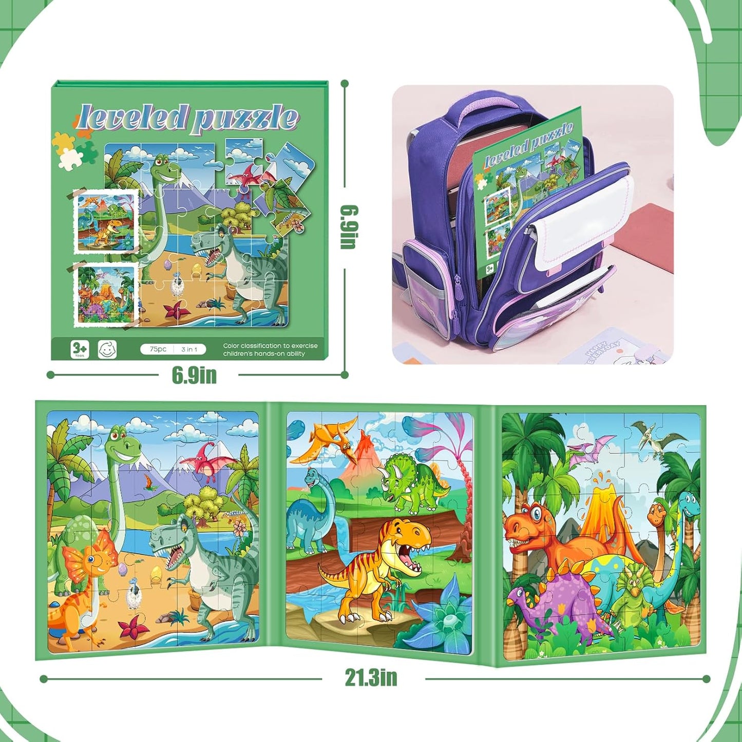 Magnetic Puzzles for Toddlers 3-5, 75-Pieces Travel Toys, Animal Jungle Puzzles Ages 4-6, Educational Learning Magnets, Road Car Trip & Airplane Activities Toys for 3 4 5 6 7 Girls Boys Gift
