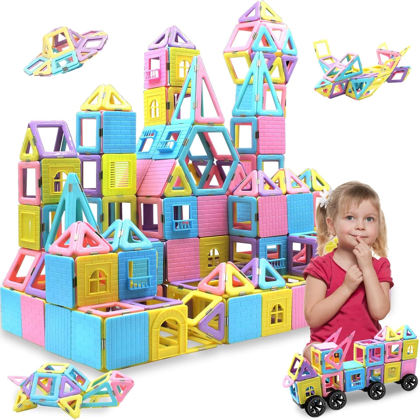 Tolnetr Magnetic Tiles Toys for 3 4 5 6 7 8+ Year Old Boys Girls Upgrade Macaron Castle Blocks Building Set for Toddlers STEM Creativity/Educational Toys for Kids Age 3-6 Christmas Birthday Gifts