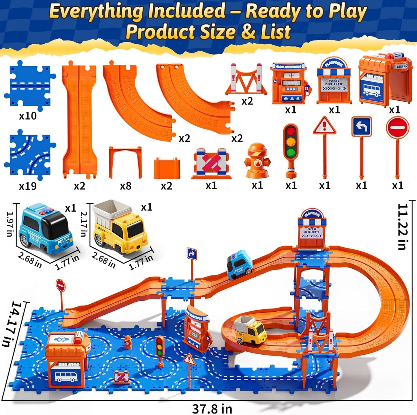 Toddler Puzzles Track Cars Toys for Kids, Boys and Girls Age 3-5 4-7, Floor Puzzle Race Track with Cars and Road Signs, Birthday Toy Games for 3 4 5 6 7 8 Year Old Birthday Gifts