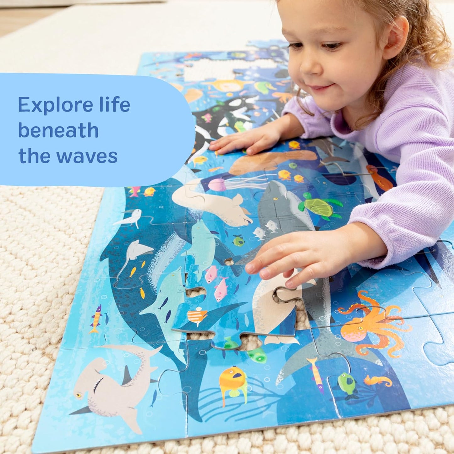Melissa & Doug Beneath The Waves, Ocean-Themed Search and Find Jumbo Floor Puzzle, 48-Piece Jigsaw Puzzle with Learning Activity, Over 4 Ft Long, Kids Puzzles for Girls & Boys Ages 3 and Up