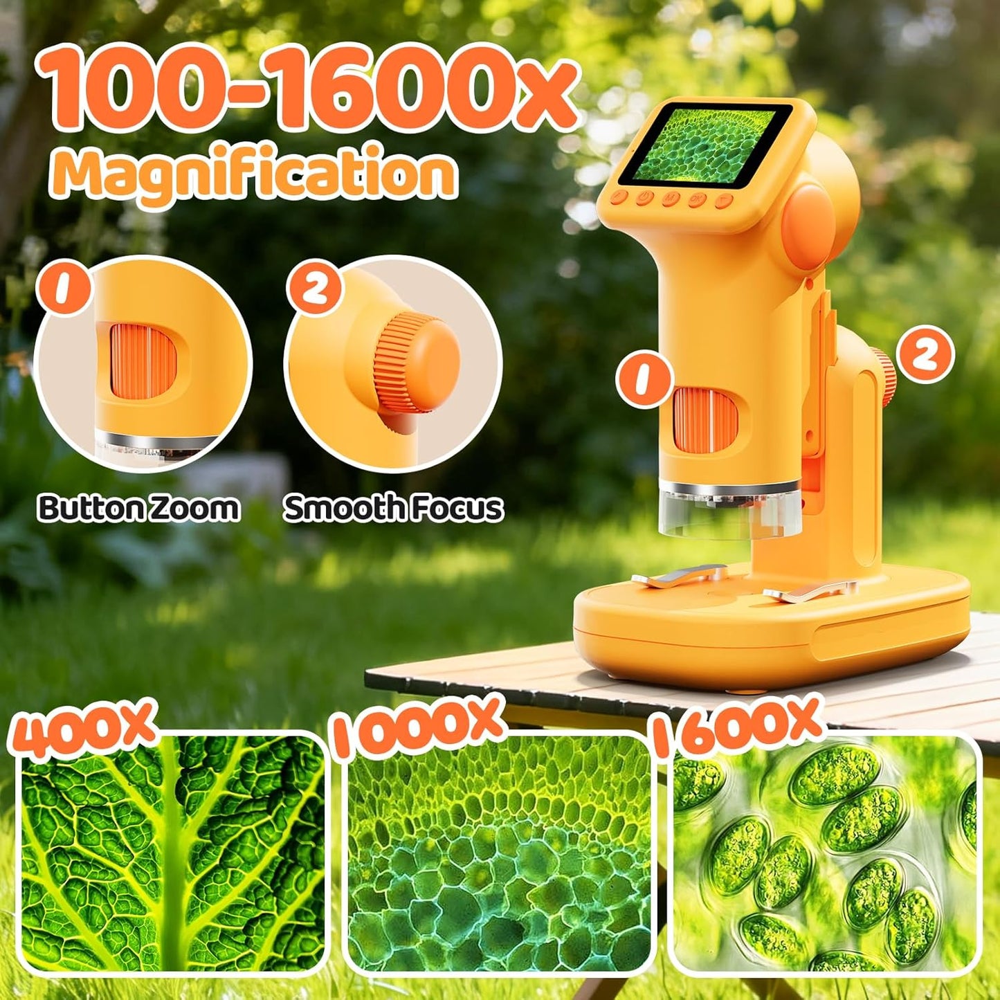 1600X Microscope for Kids, 4K 2.0" Screen Kids Microscopes with Slides Kit Microscope for Toddlers Christmas Birthday Gifts Toys for 3-14 Year Old Children Students (White)
