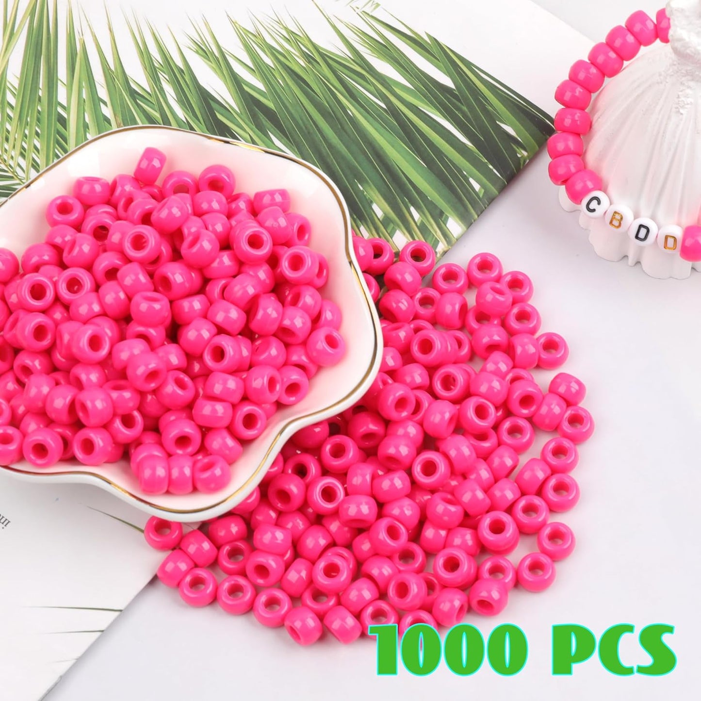 Auvoua 1000Pcs Pony Beads Bracelet 9mm Yellow Plastic Barrel Pony Beads for Necklace,Hair Beads for Braids,Key Chain,Jewelry Making (Yellow)