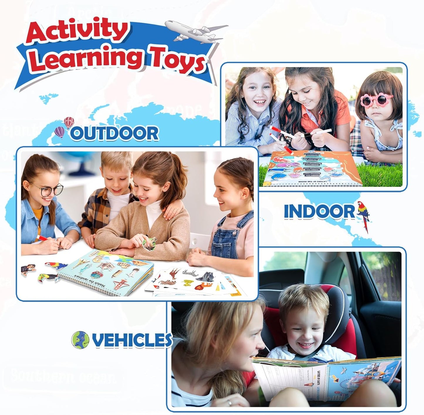 Toys for 3-8, Geography Busy Book Sensory Toys for Boys 3-6 Educational Toy for Kids Boy 4-9 Preschool Learning Activities Homeschool Birthday Gift for Girls and Boys Ages 5-7