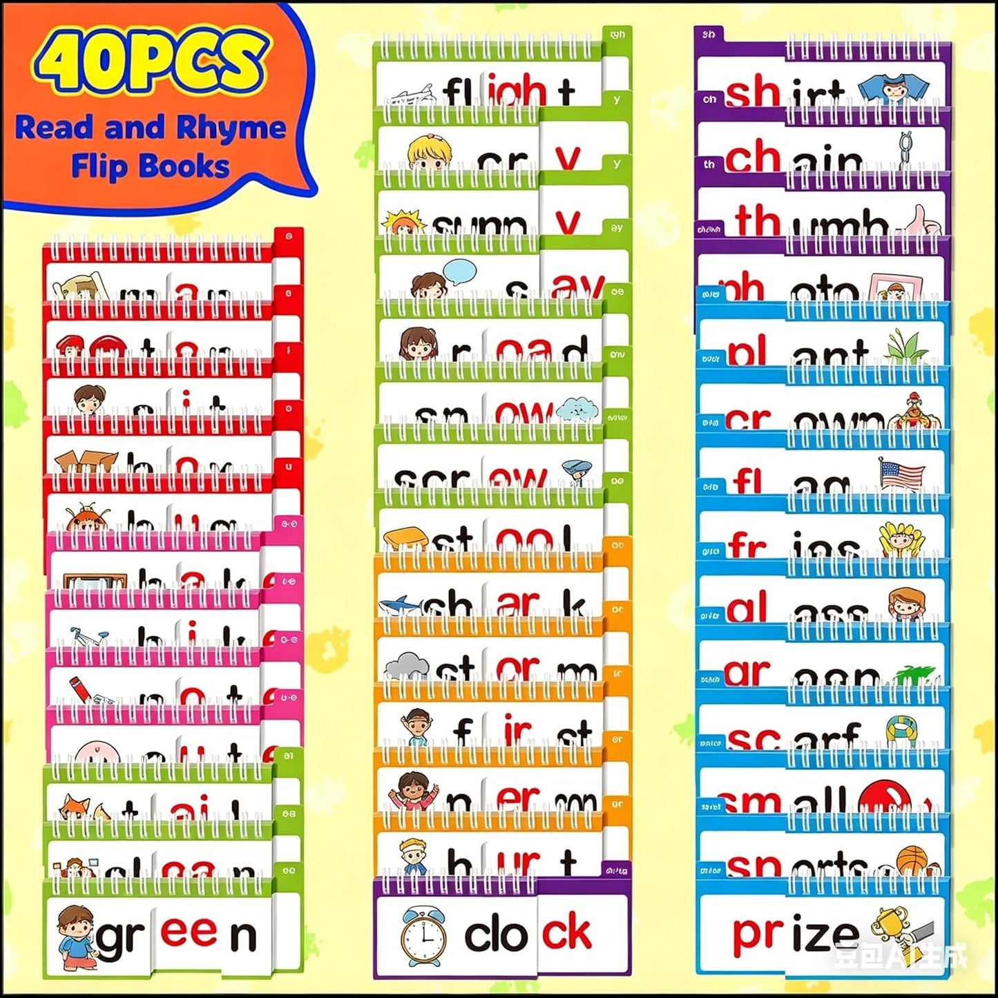 Phonics Word Family Flip Books, 40 Sets CVC Spelling Flash Cards, Educational Sight Words Reading Games, Preschool Kindergarten Learning Toys for Kids, Phonics Spelling Reading Games for Boys Girls