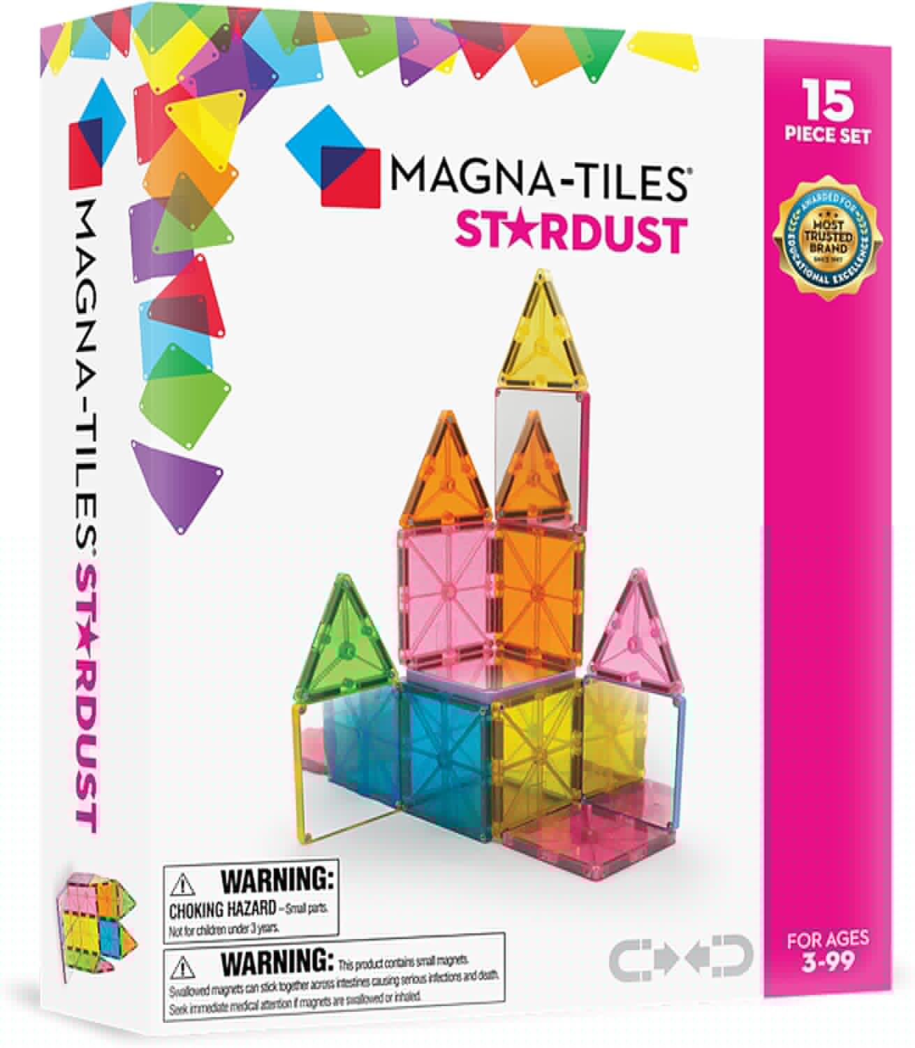 MAGNA-TILES Stardust 15-Piece Magnetic Construction Set, The ORIGINAL Magnetic Building Brand, 3-99 Years with 4 Mirrored Squares
