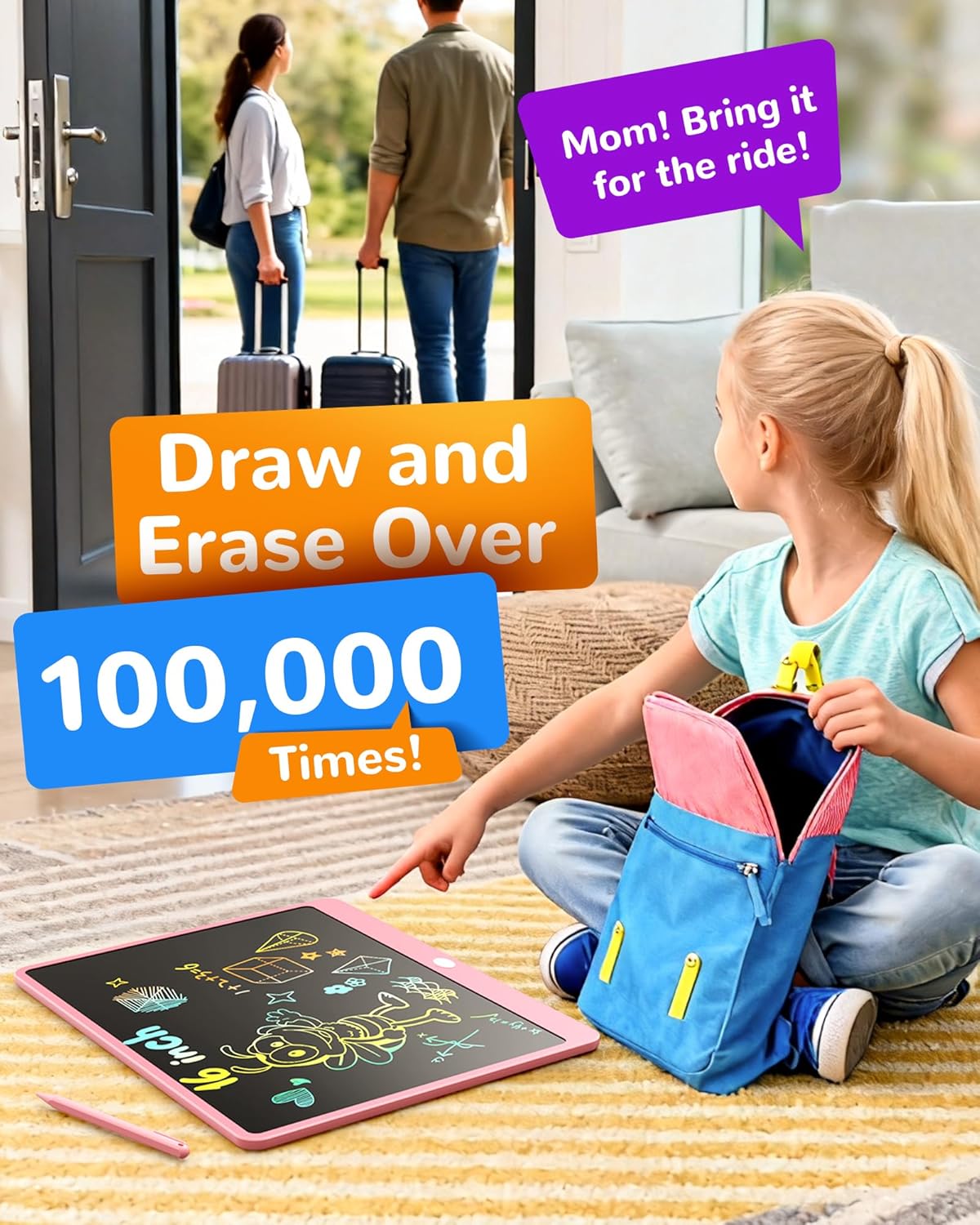 KOKODI LCD Writing Tablet, 12 Inch Colorful Toddler Doodle Board Drawing Tablet, Erasable Reusable Electronic Drawing Pads, Educational and Learning Toy for 3-6 Years Old Boy and Girls(Blue)