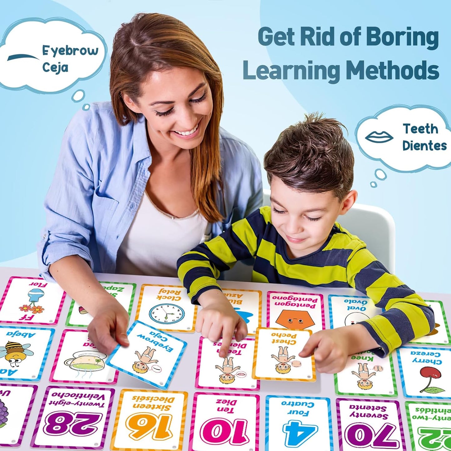 Edulok Bilingual Flash Cards: Spanish to English, First Words & Toddler Alphabet Flash Cards for Kids Learning Spanish & English