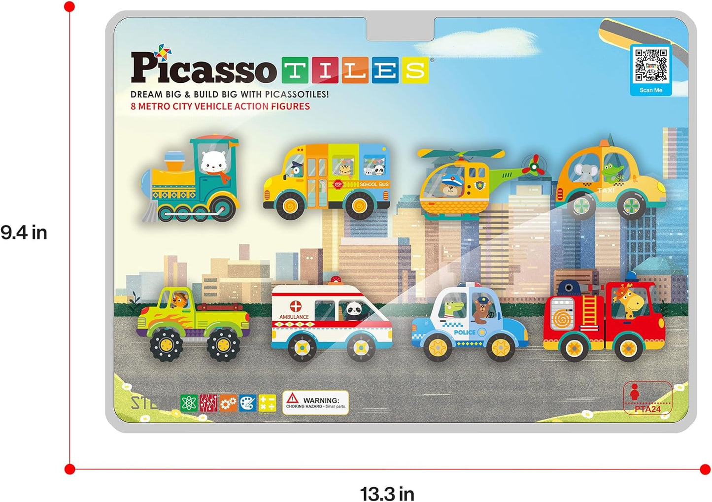 PicassoTiles Magnetic Tile Building Blocks Add On 8 Magnetized Action Figures Construction Vehicles & Zoo Animal Theme Compatible with Magnet Tiles Sets STEM Learning Toy for Boys & Girls Age 3+ PTA21
