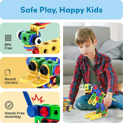 PicassoTiles 152pc STEM Construction Toy Building Set for Kids Ages 3+ Includes Power Drill, Ratchet, Idea Book, Storage Box Educational Engineering Science Kit & Sensory Toys for Boys & Girls PTN152