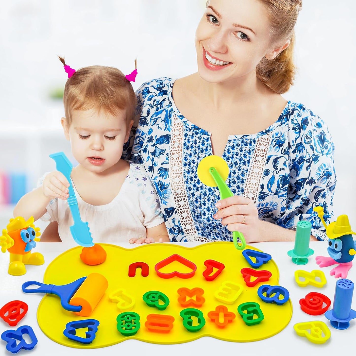 Dough Tools for Kids,9-Piece Kids Clay and Dough Tool Kit– Includes Roller, Rolling Pins, Cutting Tools, Safe Scissors & Plastic Knife for Fun DIY Craft Activities