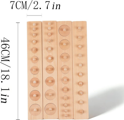 Montessori Sensorial Cylinder Blocks Beechwood 18.9" 12.5lbs- Premium Solid Beechwood Educational Materials, Visual Discrimination Toys, Preschool Learning Supplies for Fine Motor Skills Development