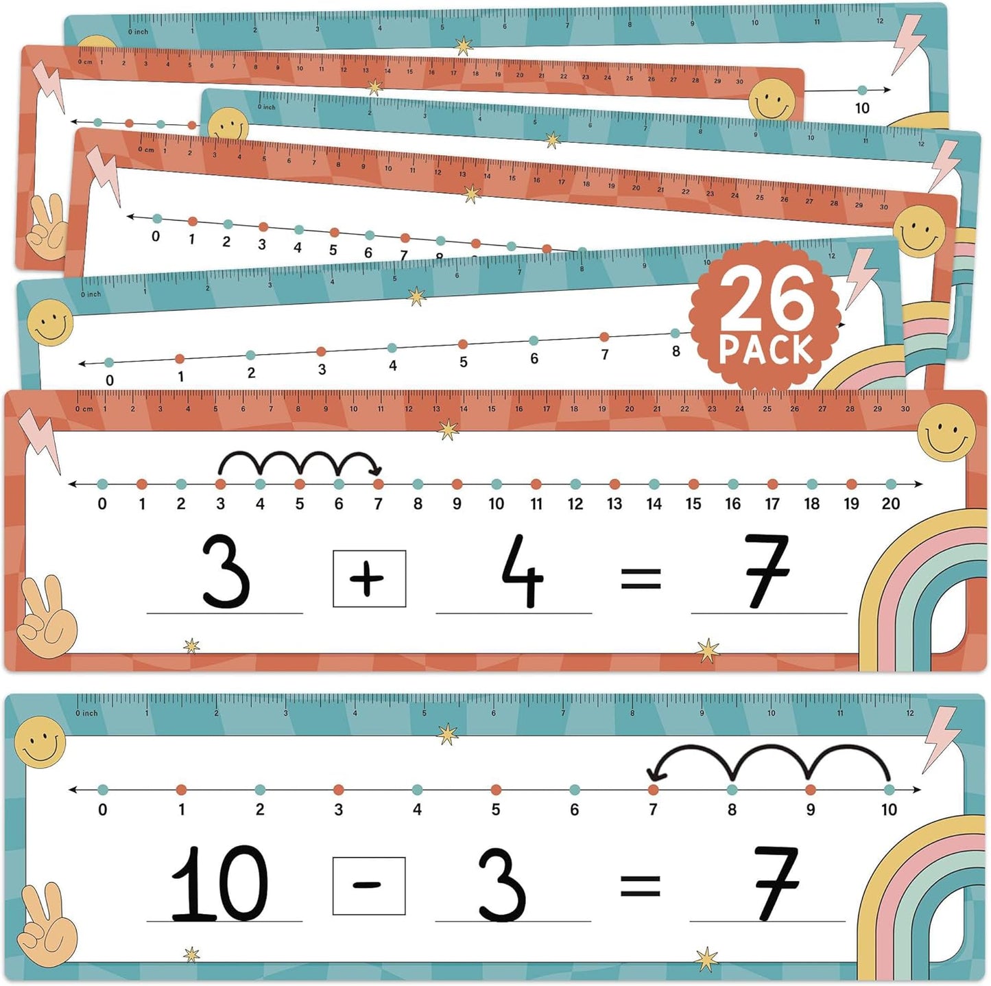 26 Pack Boho Number Line Dry Erase Boards Cards, 14"x4", Double-Sided, 0-10 on One Side & 0-20 on Other Side, Math Manipulatives for Student, Education Classroom Must Haves