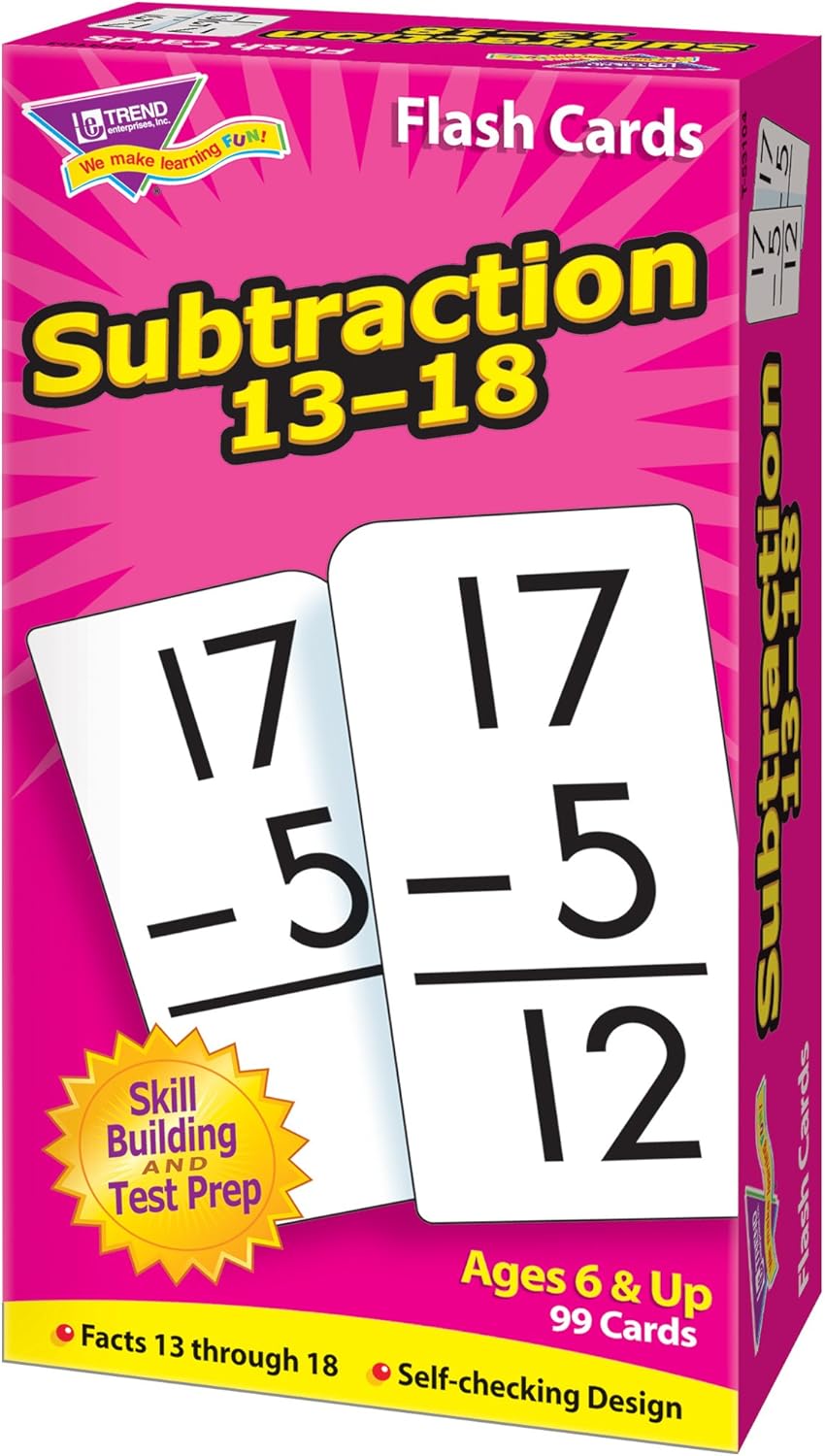 Trend Enterprises: Subtraction 13-18 Skill Drill Flash Cards, Exciting Way for Everyone to Learn, Self-Checking Design, Great for Skill Building and Test Prep, 99 Cards Included, Ages 6 and Up