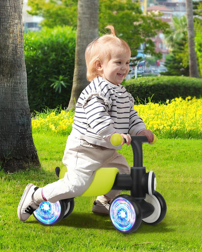 Toddler Toys Balance Bike for 1 Year Old Girl Gifts,4 Wheels Colorful Lighting with Music Baby First Bike,Toddler Girl Toys Balance Bike for 1st 2 Year Old Birthday Gifts