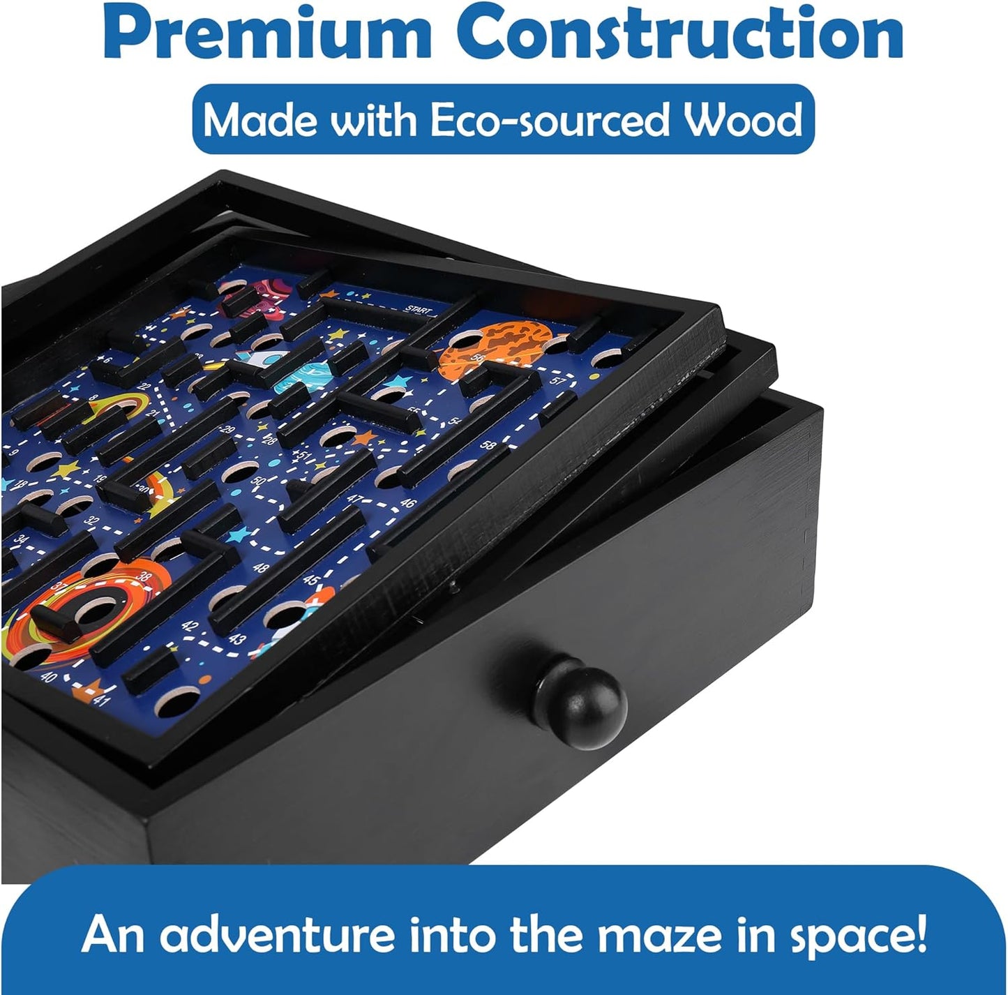 STERLING Wooden Labyrinth Marble Maze Game, Large 12.75" x 11.5" Tilt Maze Game Board with 60 Waypoints and Marble Balls Included, for Kids and Adults 6 Years and Up