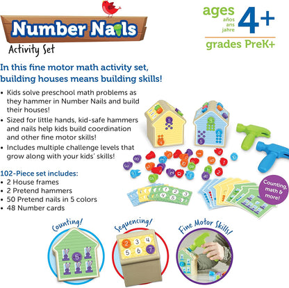 Learning Resources Number Nails Activity Set - Math Manipulatives for Preschoolers Games, Counting Hammer Toy, STEM Fine Motor Skills, Kindergarten Educational Activities, Gifts for Boys and Girls